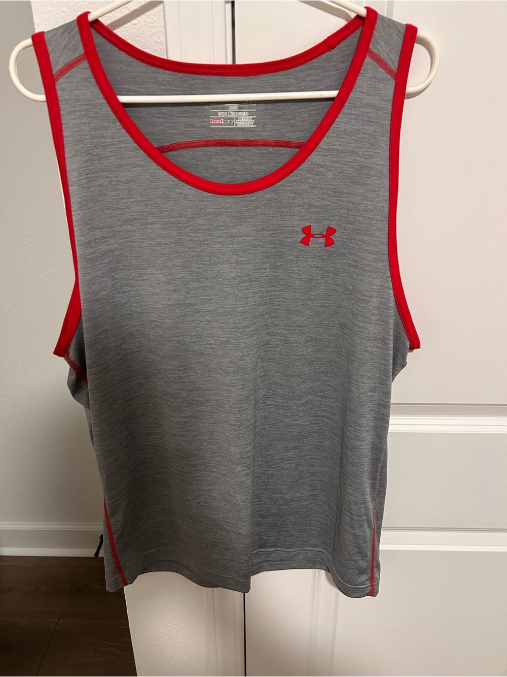 Under Armour Grey Tank Top with Red Trim HeatGear